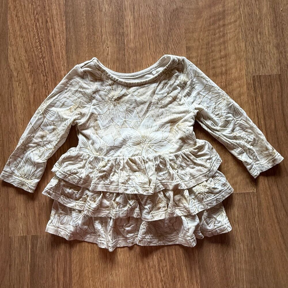 PLAY LIttle Sleepies girls bamboo gold accent floral twirl dress